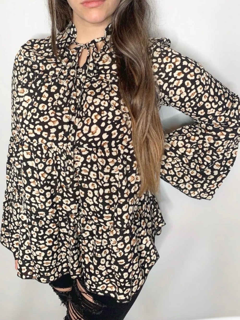 Animal print peasant boho top size 2XL